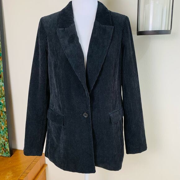 Banana Republic Size 6 Women's One Button Corduroy Blazer Jacket Black Business - Picture 2 of 12